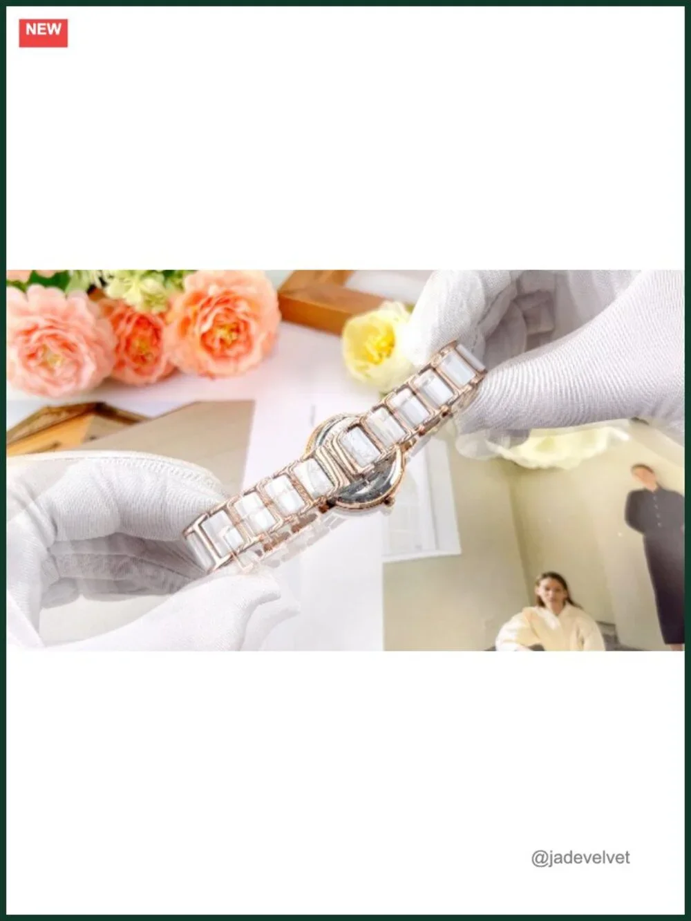 Luxury Ceramic & Stainless Steel Ladies Dress Watch - Pearl Dial, Diamond